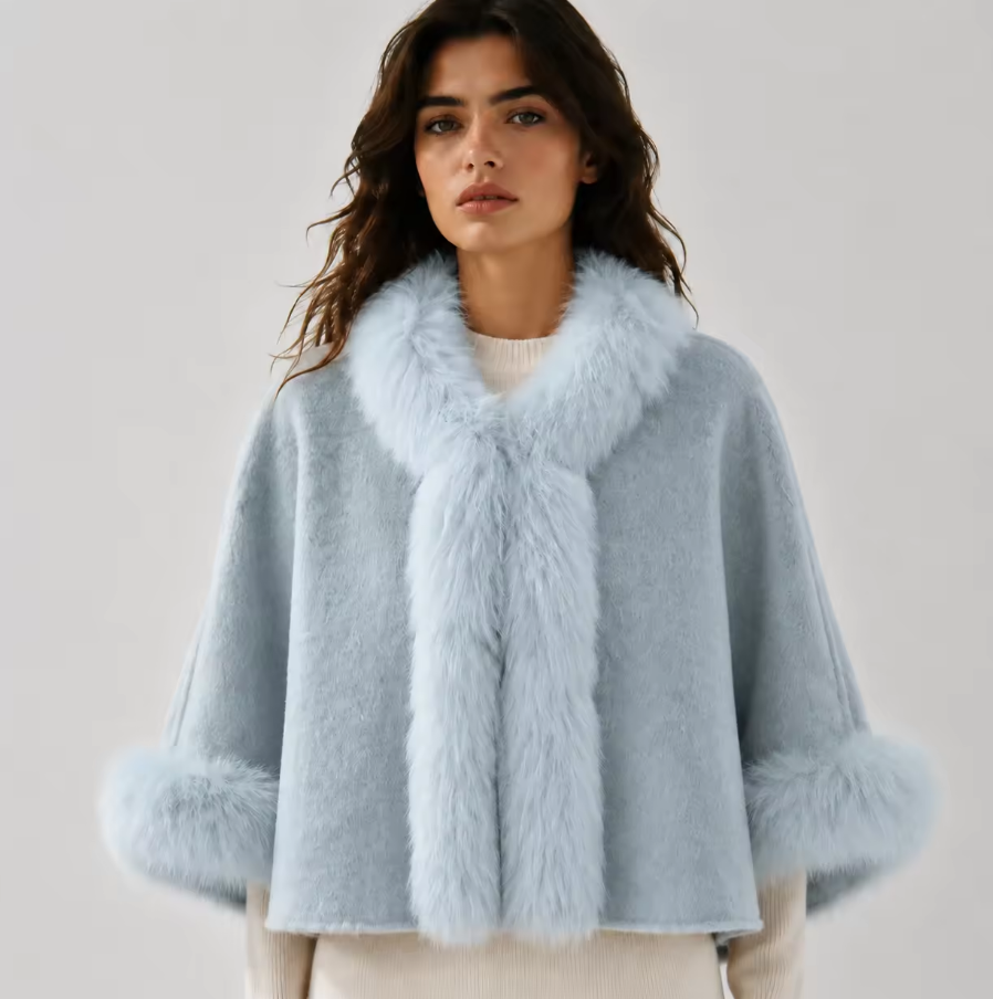 2026 New Arrival Premium Elegant Warm Wool/Cashmere Fur Coat Winter Plush Jacket Eco-Friendly Breathable Crop Detachable L25128