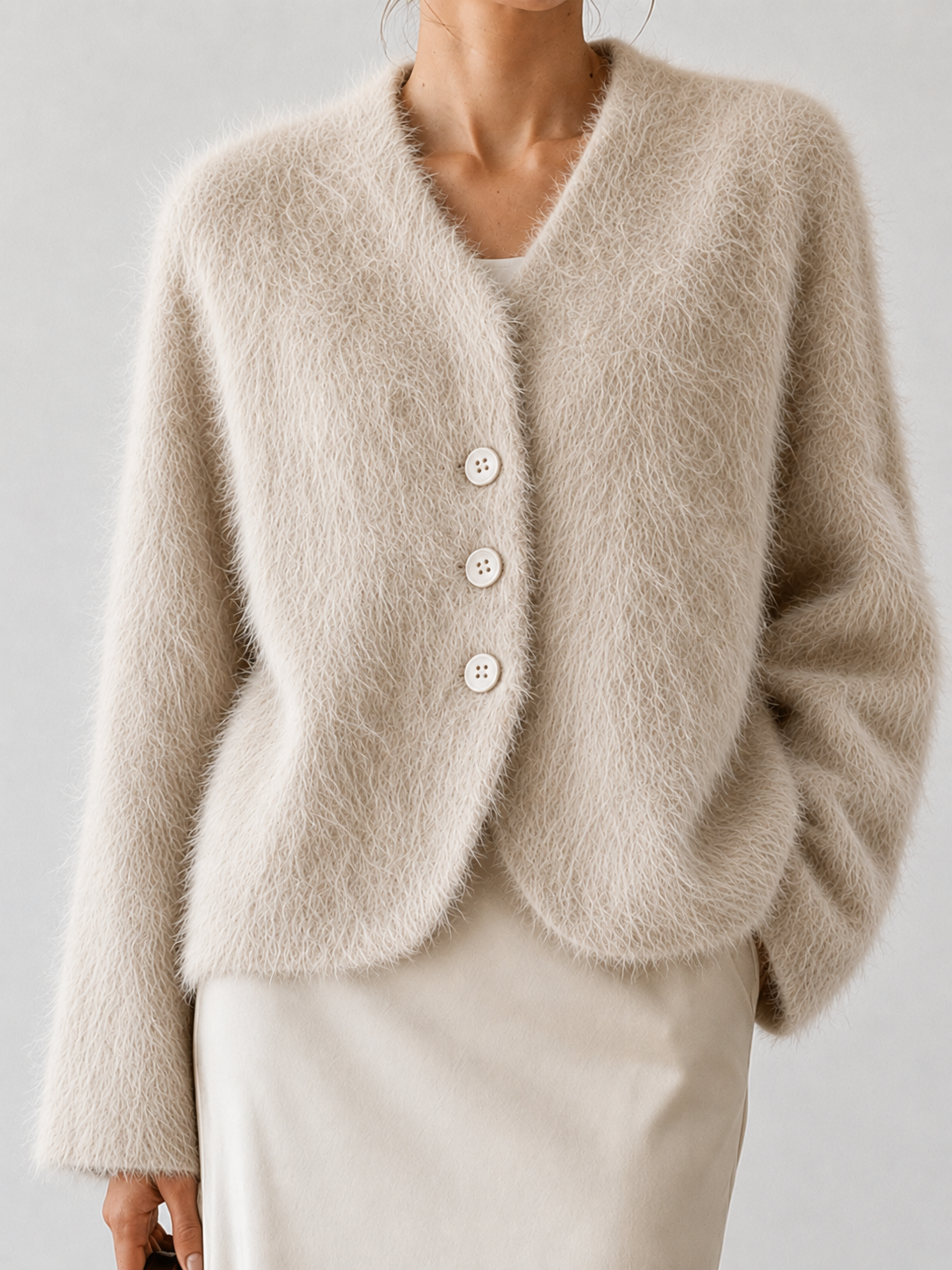 Single-Faced Wool Cashmere V-neck Full Sleeve Jacket Autumn/Winter 2026 New Arrival Handcrafted Elegant Womens Coat GC0032
