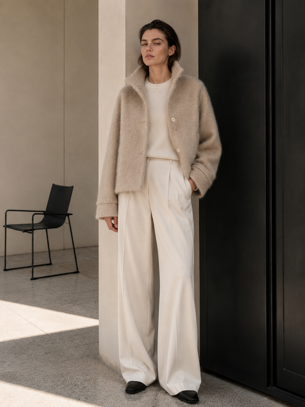 Elegant Single Breasted Regular Turtleneck Woolen Blend Button Jacket Women's Minimalist Winter Outerwear GC0053