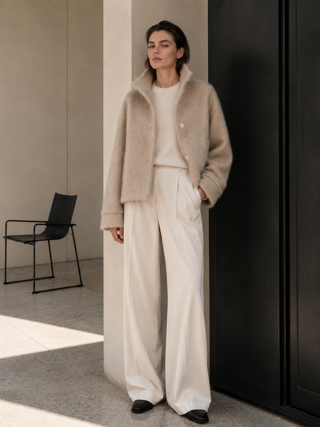 Elegant Single Breasted Regular Turtleneck Woolen Blend Button Jacket Women's Minimalist Winter Outerwear GC0053