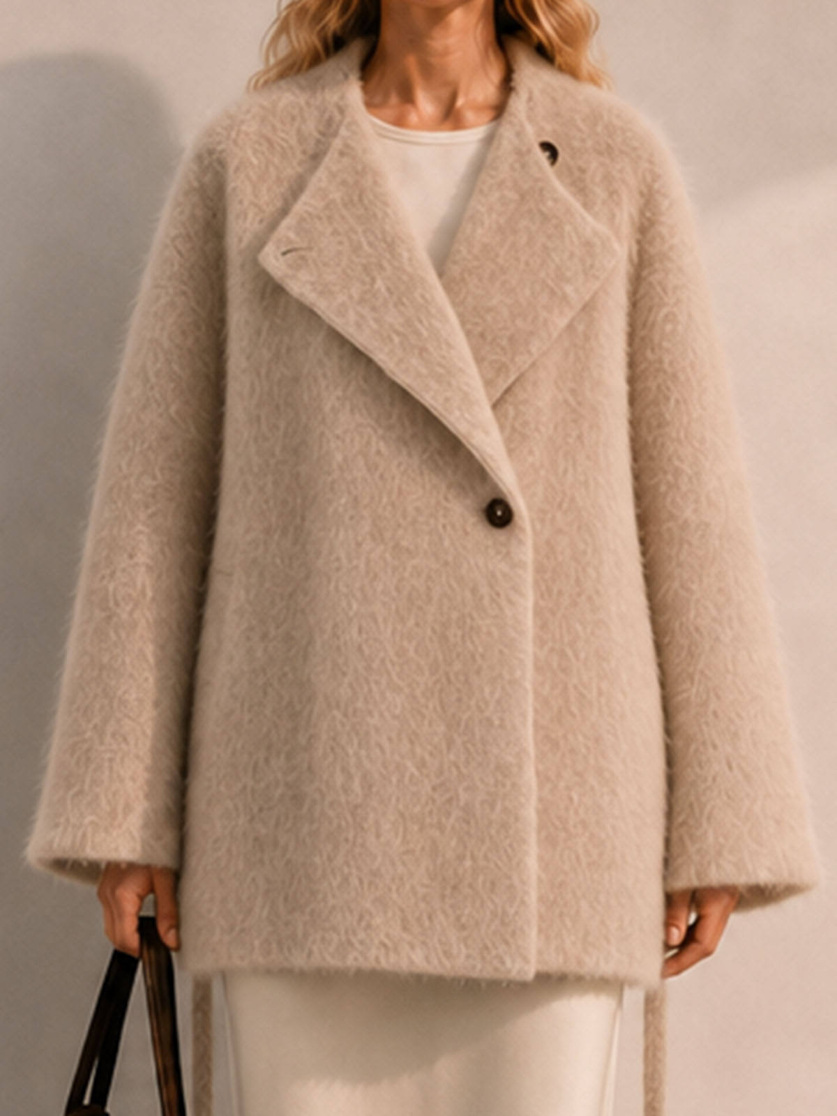 Elegant Thick Vintage Single Breasted Woolen Wrap Jacket Women's Belted Wool Winter Outerwear Round Neck  GC0051