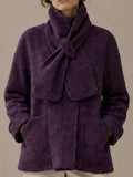 Women's Cashmere Coats with Scarf Collar Solid Color Full Sleeve Elegant Winter Coat GC0006