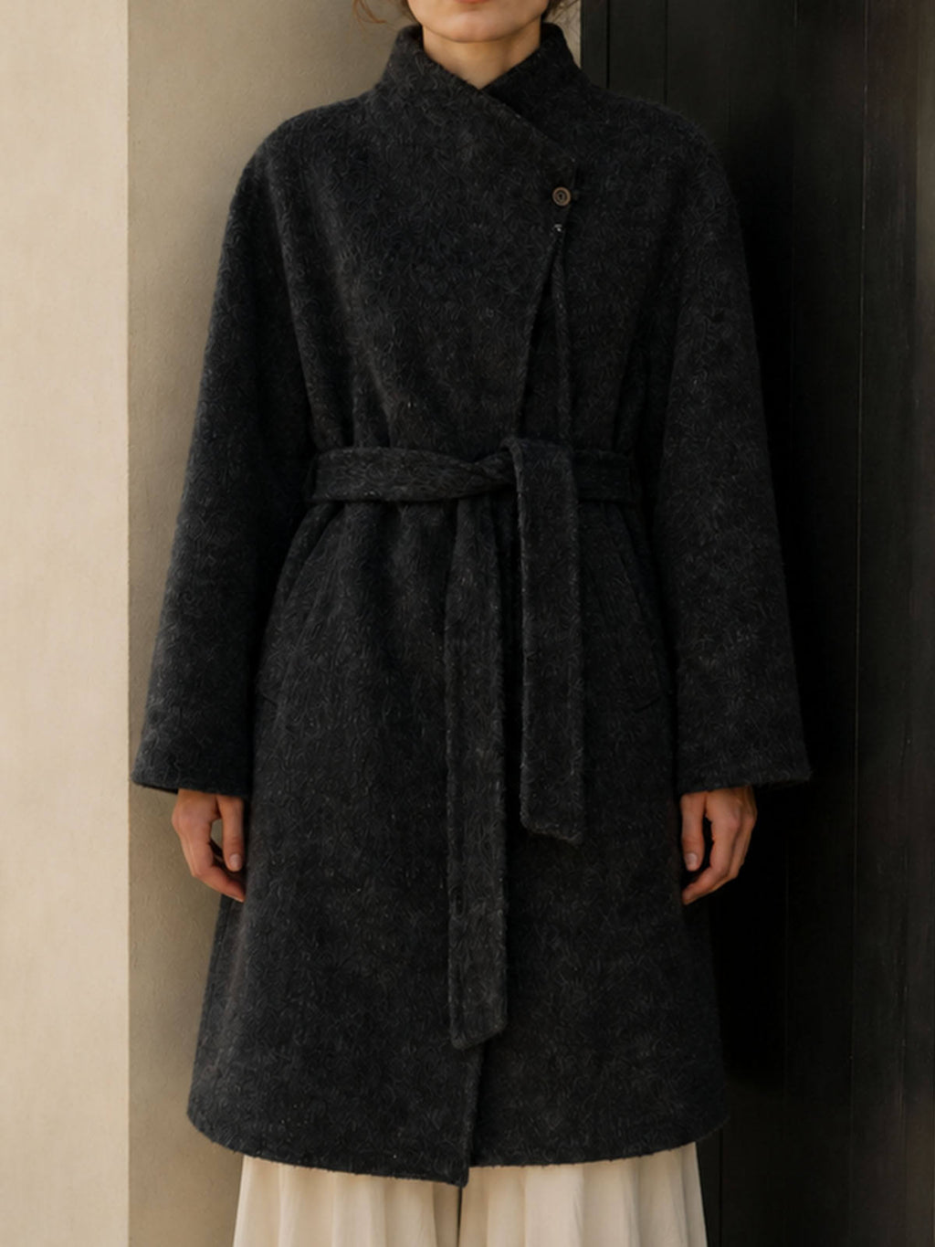 Women's Vintage Winter Coat Regular Length Double-Sided Stand Collar Thick Woolen Belt Fashionable Women's Coat GC0022