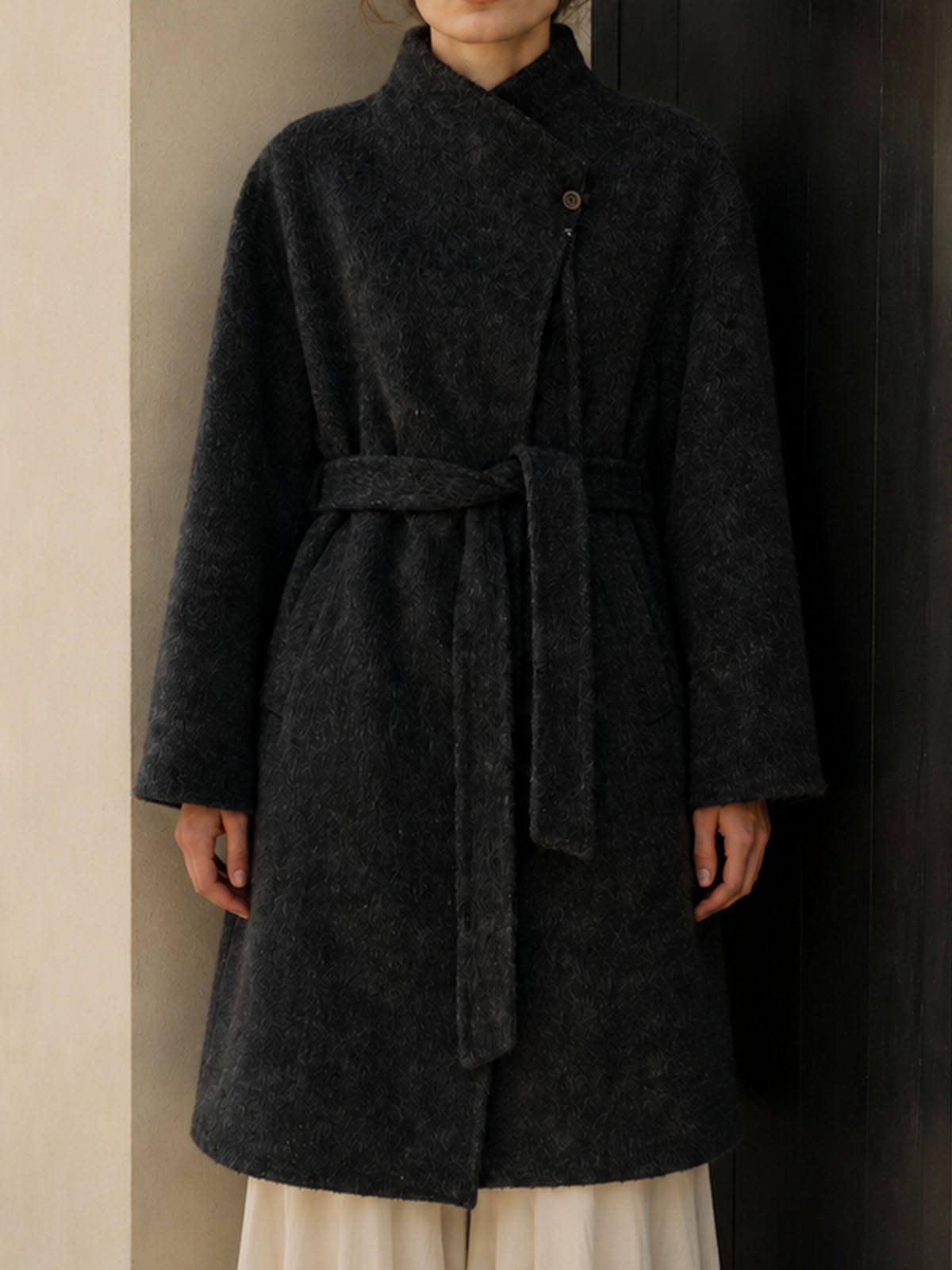 Women's Vintage Winter Coat Regular Length Double-Sided Stand Collar Thick Woolen Belt Fashionable Women's Coat GC0022