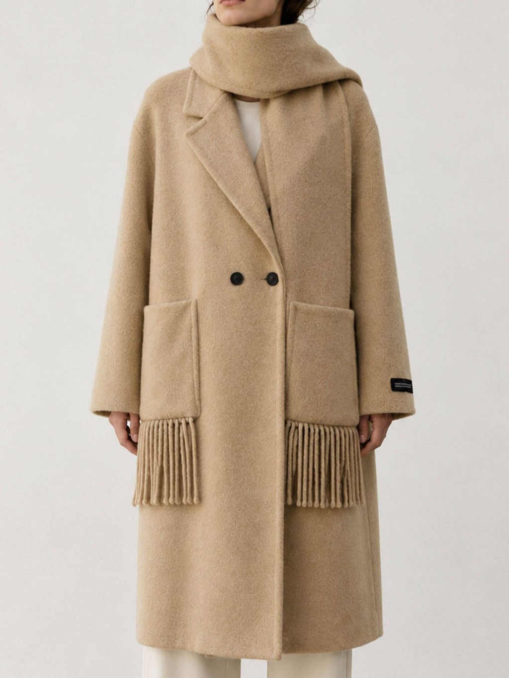 Women's Winter Woolen Cashmere Overcoat Turn-down Collar Long Sleeve Tassel Detail Double Breasted Closure Eco-Friendly Casual 8872
