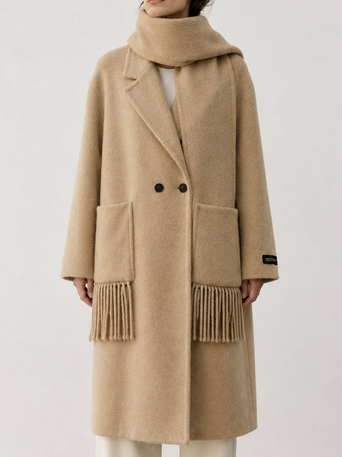 Women's Winter Woolen Cashmere Overcoat Turn-down Collar Long Sleeve Tassel Detail Double Breasted Closure Eco-Friendly Casual 8872