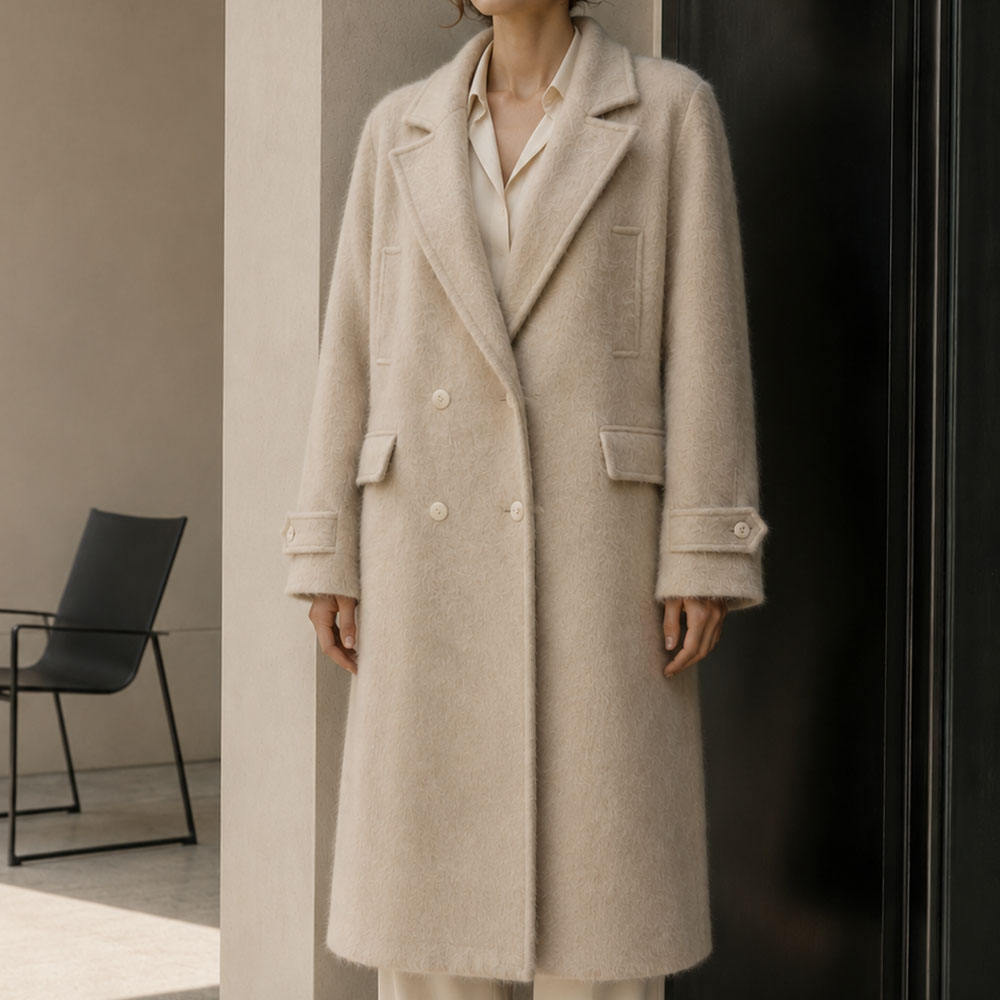 High-twist Woolen Womens Long Double Breasted Solid Color Coat 2026 Autumn/Winter Minimalist Style Fashionable Versatile GC0041
