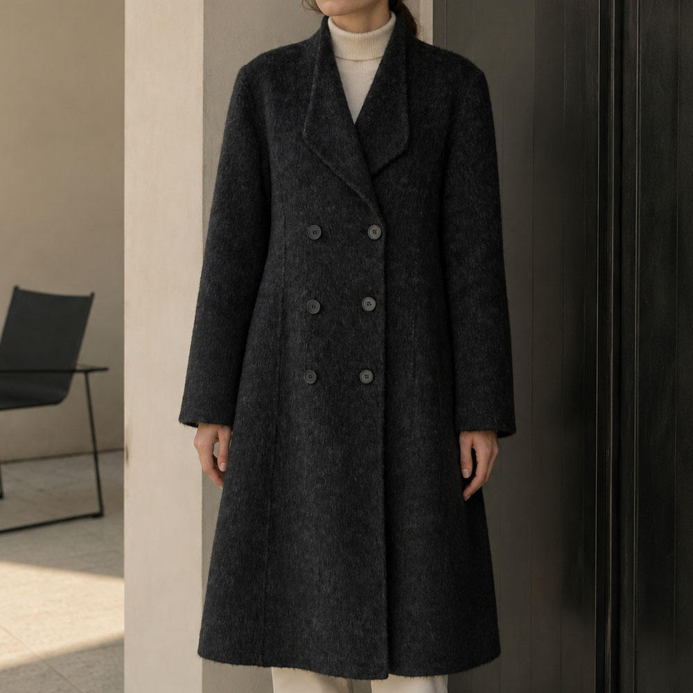 Winter Double Breasted Wool Cashmere Casual Coat Turn-Down Collar Solid Long Length Breathable Office Stylish Women Coat GC0021