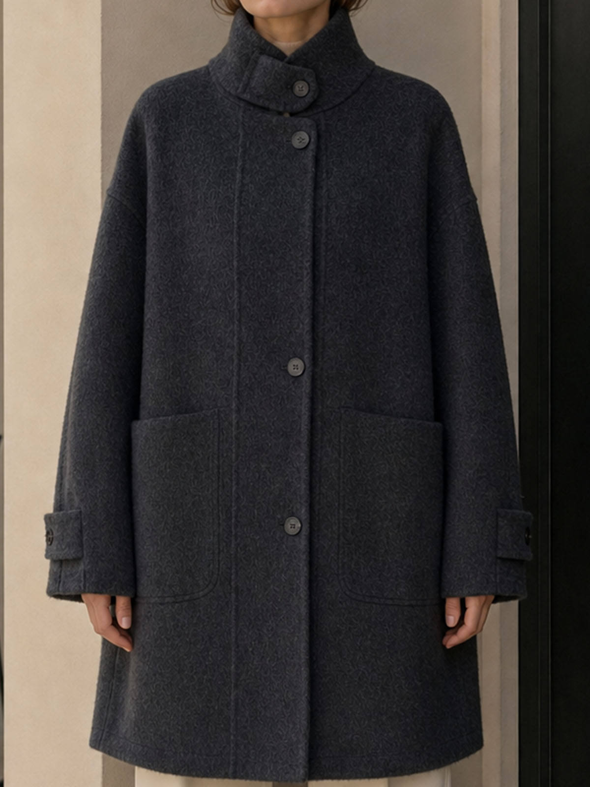 Women's Long Woven Woolen Double Breasted Button Breathable Stand Collar Trench Coat Solid Autumn Cashmere 559
