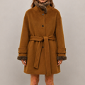 Women's Wool Woven Coat with Belt Closure Breathable Stand Collar Midi Length Casual Winter Designer Clothing H2751