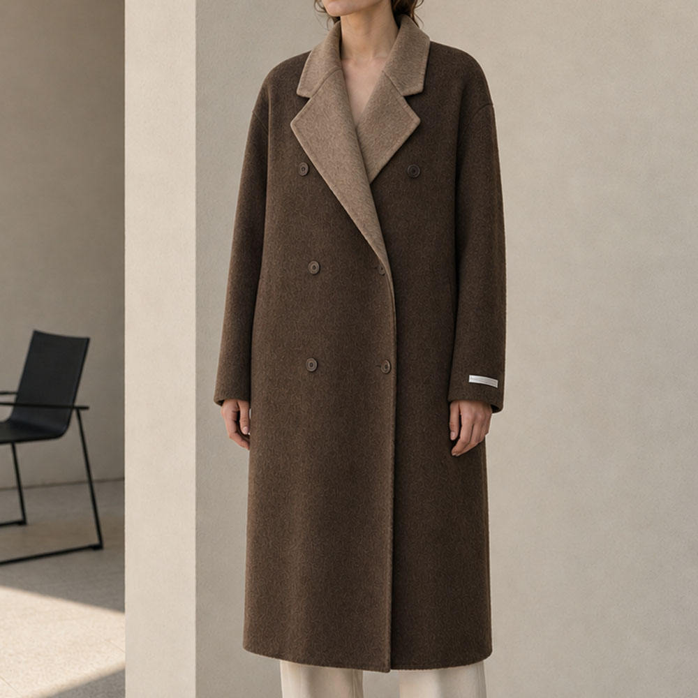 Winter Long Casual Vintage Breathable Cashmere Trench Coat Turn-Down Collar Double Breasted Woolen Closure with Scarf GC0030