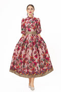 New Women Plus Size Dress, Premium Fabric Printed Cow Horn Shoulder Short Sleeve Slim Waist Dress