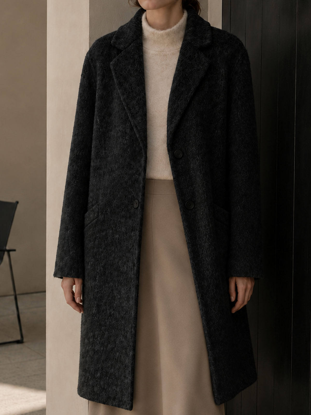 Women's Long Woven Coat Warm Windproof Button Collar Pocket Winter Fashion Casual Design Single Button for Office Lady GC0025