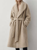 Elegant ENGLAND STYLE Regular Woolen Mohair Blend Wrap Coat Women's Oversized Belt Closure Winter Outerwear GC0049