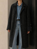 Elegant Women's Woven Textured Wool Blend Breathable Long Detachable Collar Minimalist Single Button Winter Overcoat Office Lady GC0020