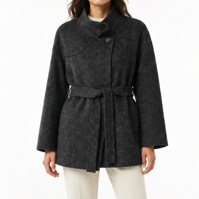 High Quality Classic Women's Wool Coats Solid Button Short Overcoat Belt Tie Breathable Autumn Winter Trenches Turtleneck Collar GC0016