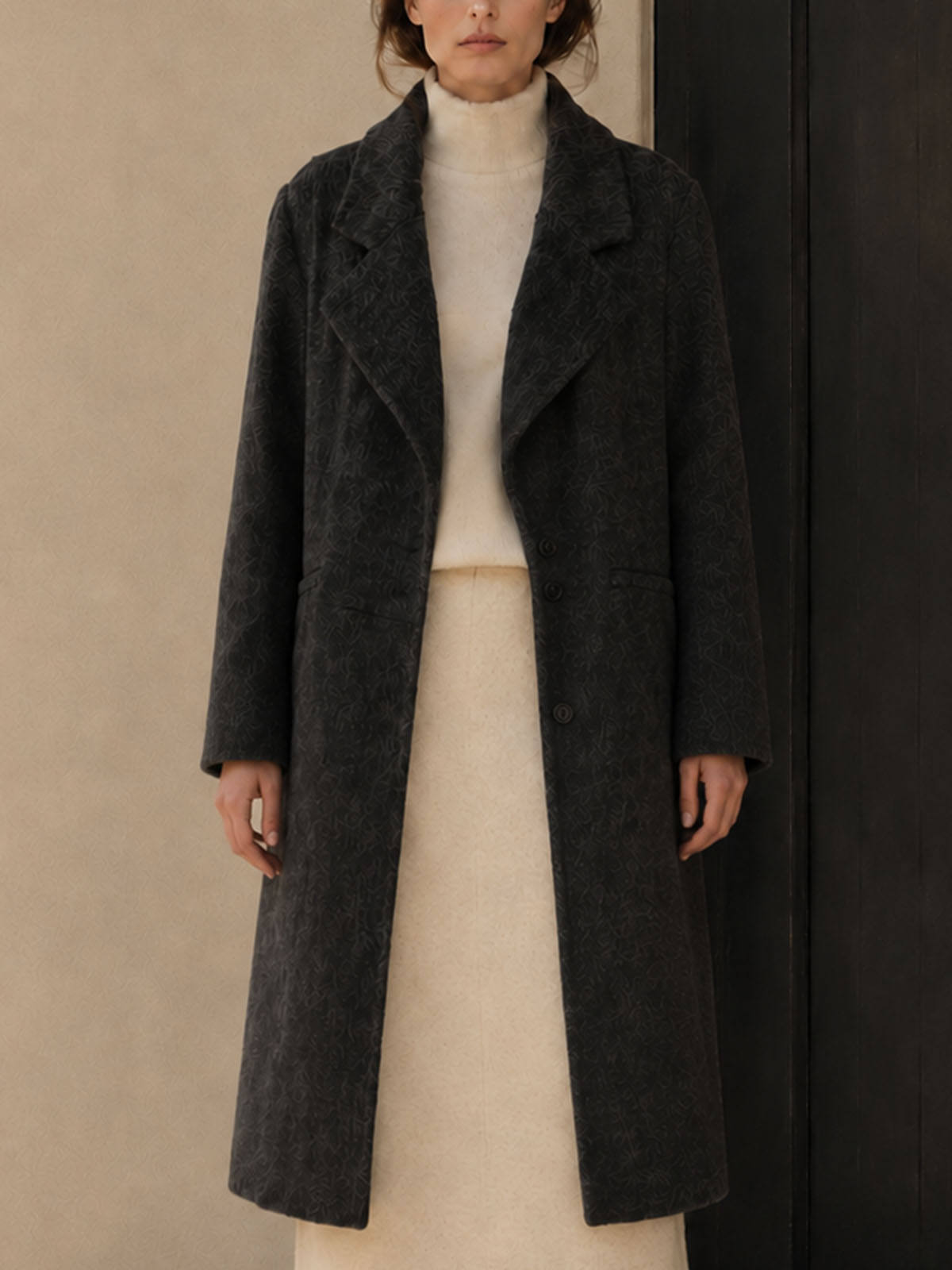 Women's Double-Face Cashmere Wool Woolen Coat Loose Sheep Windbreaker Lapel Single Button Long Winter Outwear Breathable Casual GC0008