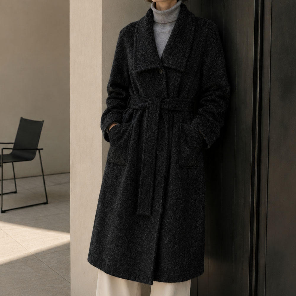 Women's Casual Style Regular Winter Trench Coat Woolen Cashmere Lining Nonwoven Weaving Single Button Belt Closure GC0026