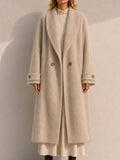 Women's Double Breasted Knitted Brushed Cashmere Hand-knitted Button Oversized Regular Winter Coat Elegant Full Sleeve Design GC0045