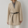 Women's Winter Wool Blend Fuzzy Thick Solid Color Hand-sewn Coat Belted Long Hair Minimalist Luxury Outerwear GC0044