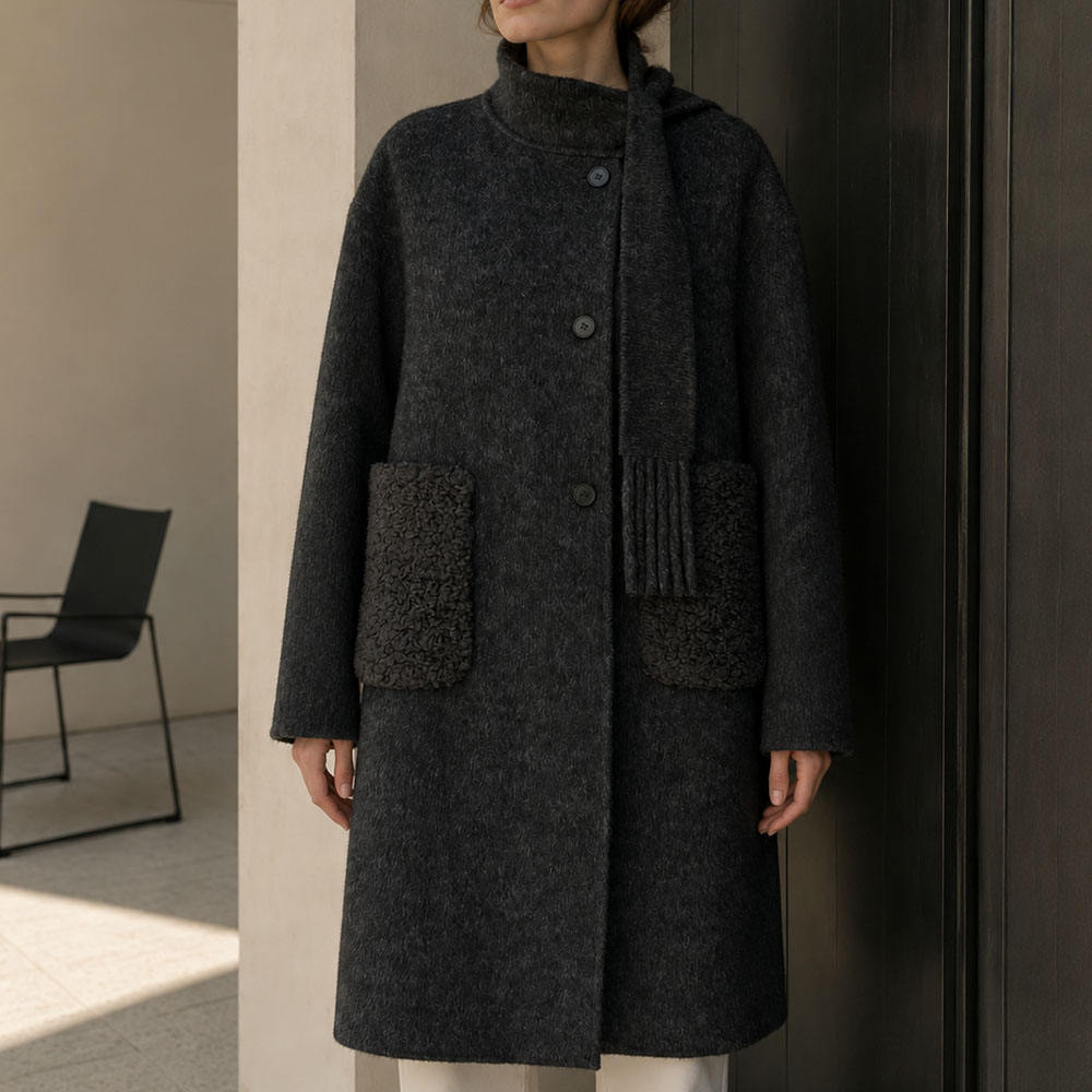 Turtleneck Women's Coat Long Sleeve Solid Casual Style Single Breasted Woolen Lining Winter Cashmere Coat GC0023