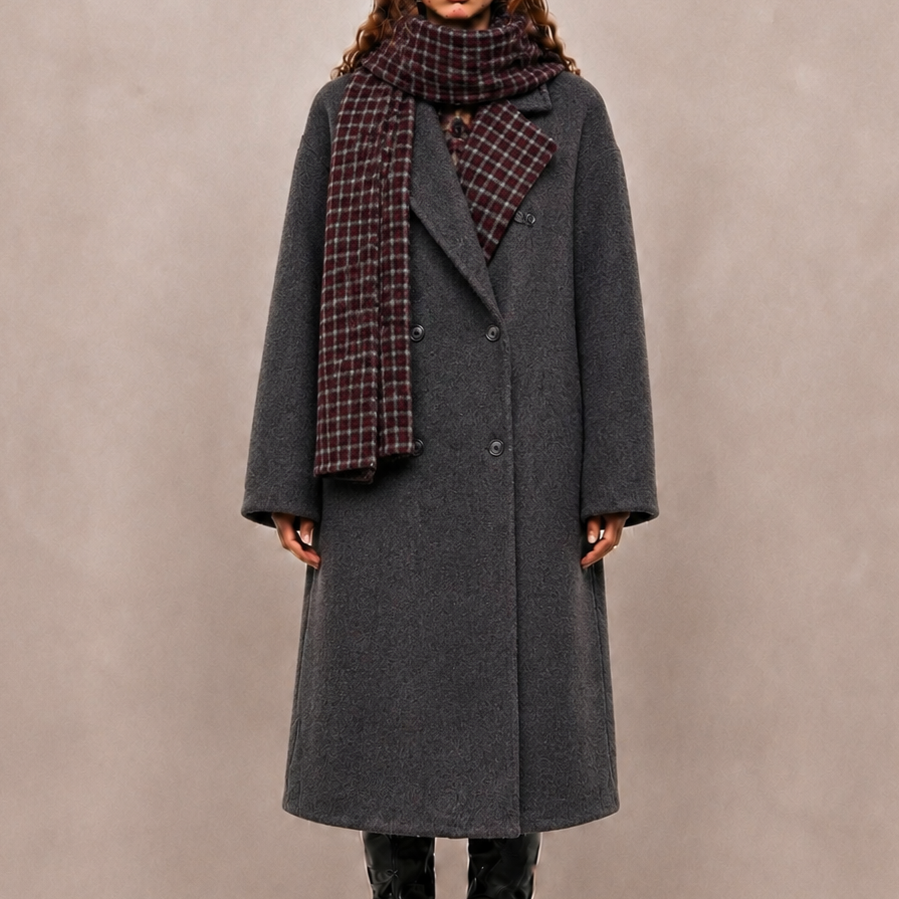 Women's Casual Double Breasted Wool Woven Coat Eco-Friendly &amp; Breathable Hand Sewn Light Warm Winter Regular Length 8770