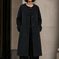 Women's Alpaca Blend Collarless Long Coat Casual Elegant Hairy Wool Winter Overcoat Single Button Thick Solid Color GC0004