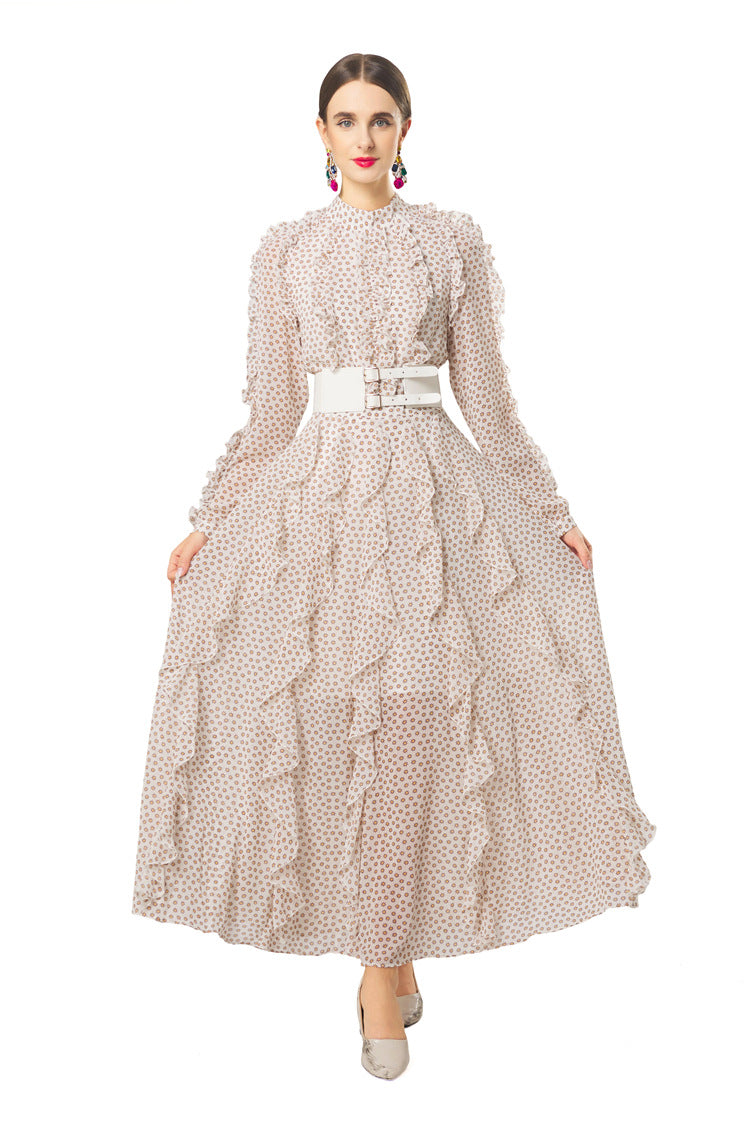 Plus Size 2026 New Polka Dot Dress, Ruffle Fringe Belted Waist Women Dress