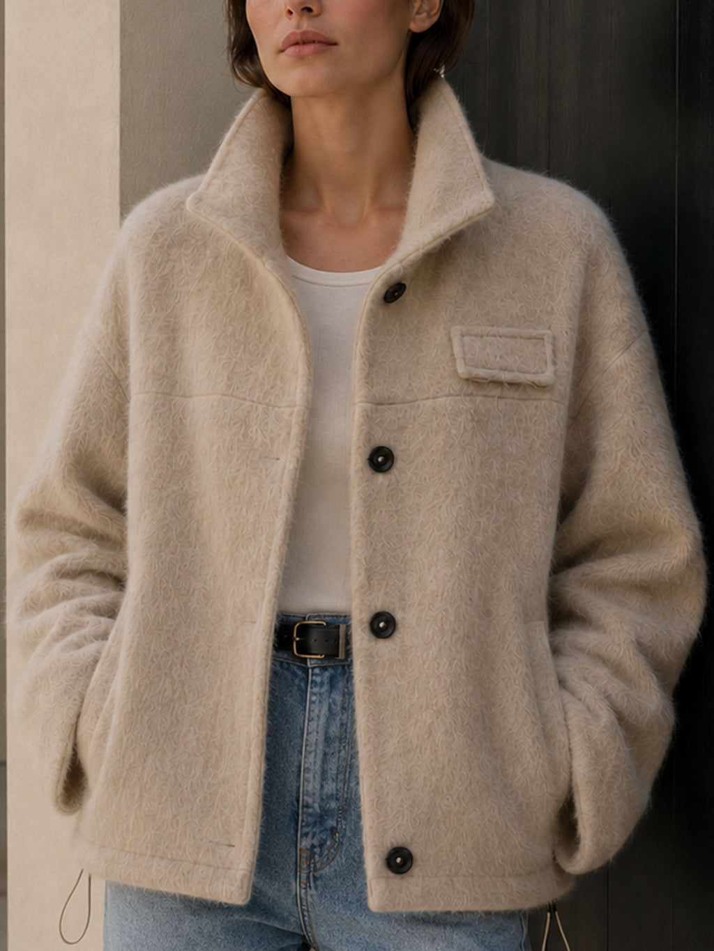 High Quality Thick Sheep Fur Women's Winter Wool Single Breasted Coat Wholesale B2B GC0055