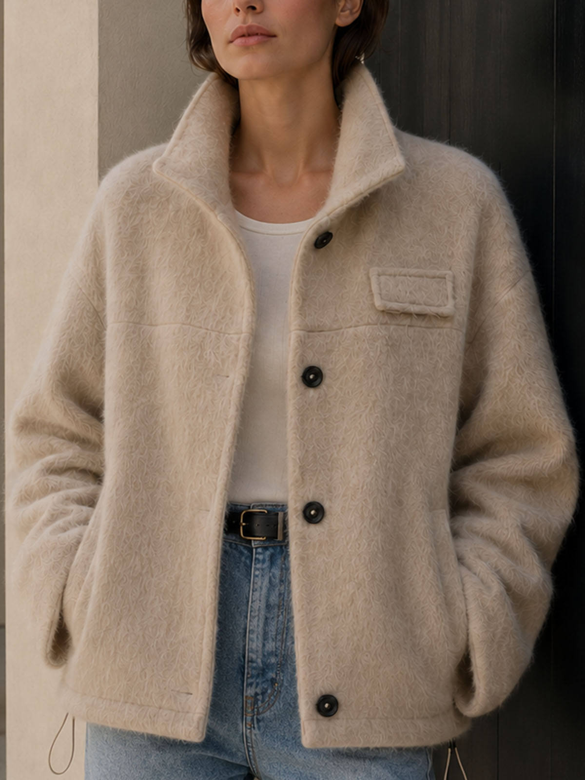 High Quality Thick Sheep Fur Women's Winter Wool Single Breasted Coat Wholesale B2B GC0055