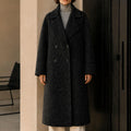 Winter Women's Long Coat Turn-Down Collar Woolen Fabric Cashmere Cotton Lining Double Breasted Casual Breathable Fleece Solid GC0015
