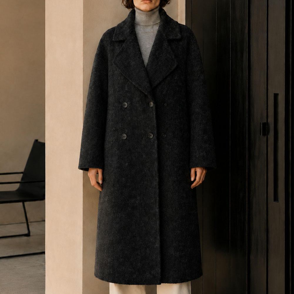 Winter Women's Long Coat Turn-Down Collar Woolen Fabric Cashmere Cotton Lining Double Breasted Casual Breathable Fleece Solid GC0015
