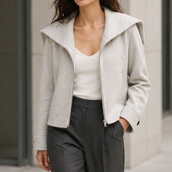 Wholesale Custom Women Wool Cashmere Coat Solid Color Breathable Winter Short Casual Elegant with Zippers 2627