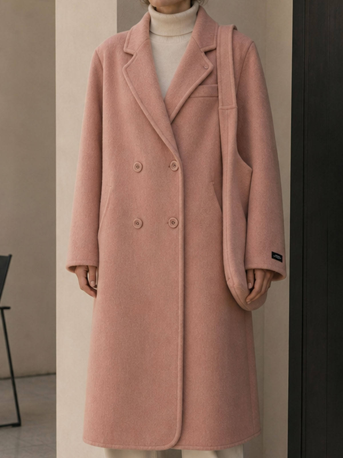 Women's Formal Long Woolen Coat Turn-down Collar Solid Breathable Elegant Full Sleeve Wool &amp; Cashmere Blend Winter 8861