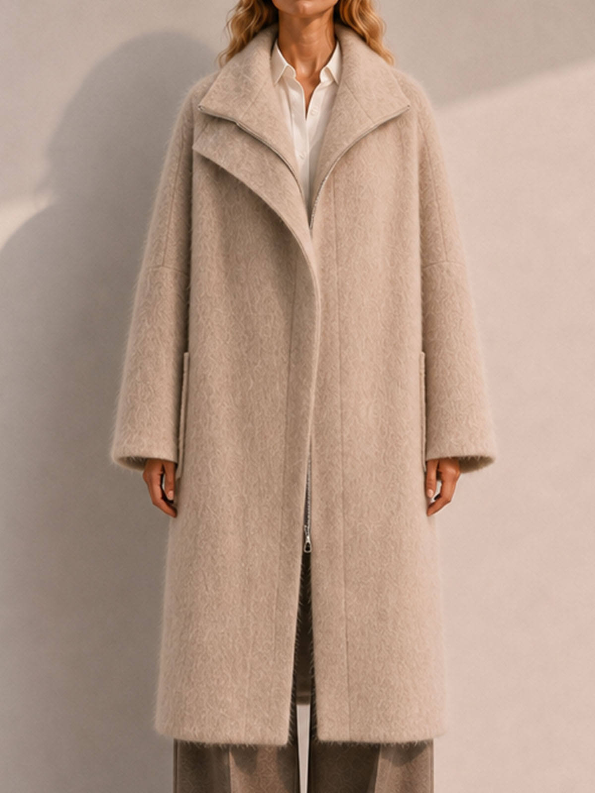 Elegant Casual Woolen Coat for Women with Thick Turtleneck Zipper Closure Detachable Belt Full Sleeve for Winter GC0054