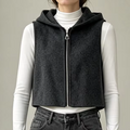 Ladies Woven Cashmere Wool Sleeveless Vest Autumn Double Face Hooded Normcore/Minimalist 8631