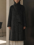 Winter Long Cashmere Trench Coat Turtleneck Collar Breathable Vintage Woolen Closure Nonwoven Casual with Scarf GC0024