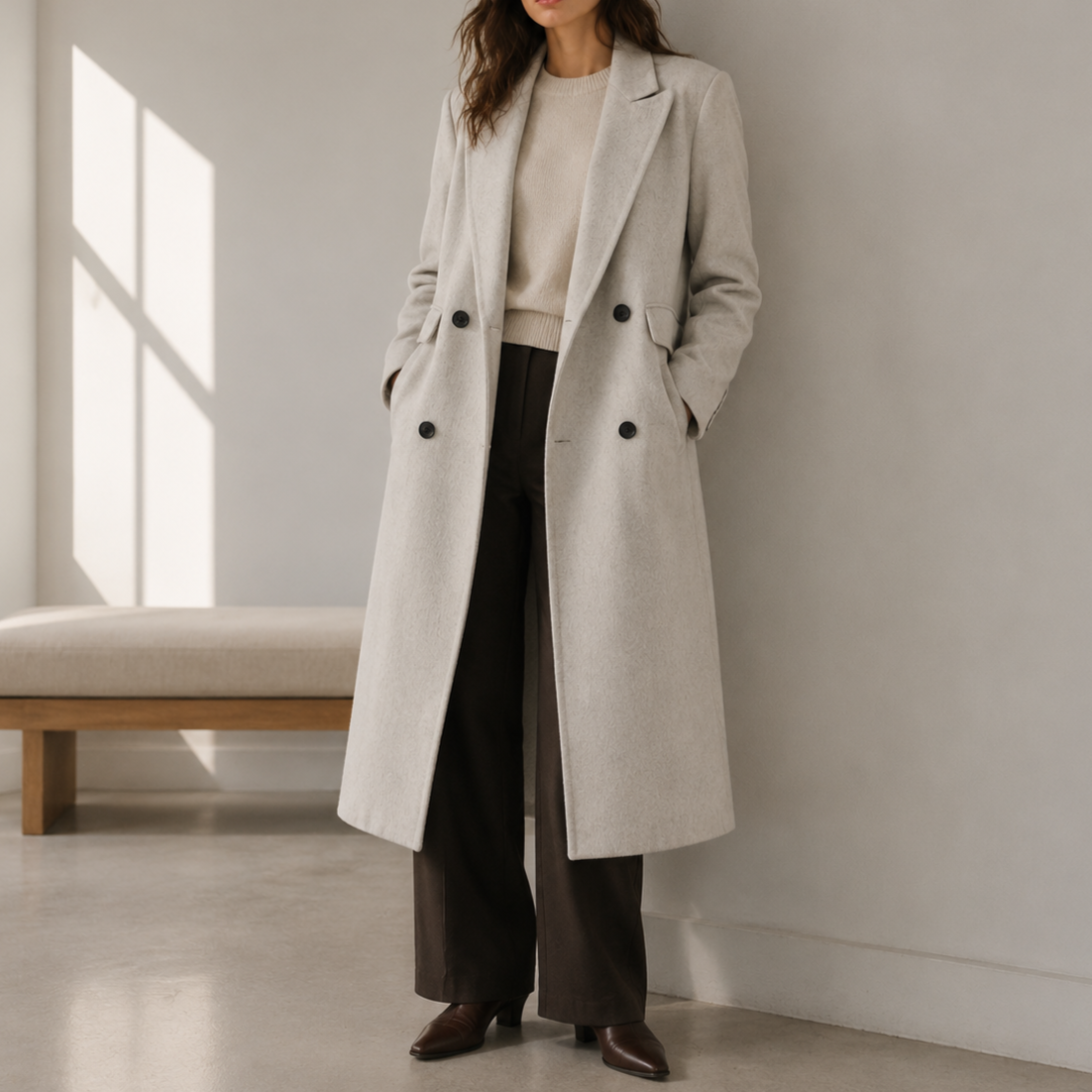 2026 New Autumn Women's Long Double-Faced Wool Coat, Lapel Double-Breasted Wool Overcoat GC0056