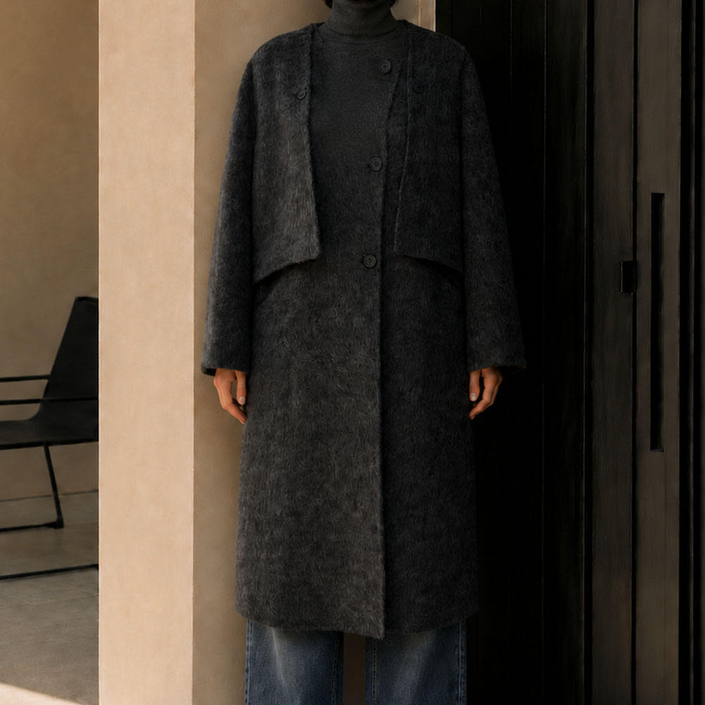 Autumn Winter Warming Wool Trench Coat with Single Buttons Long Closure Belt and Button Casual GC0017