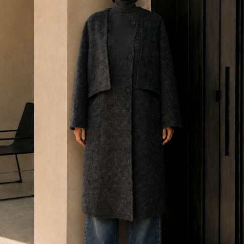 Autumn Winter Warming Wool Trench Coat with Single Buttons Long Closure Belt and Button Casual GC0017