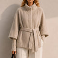 Elegant Brushed Wool Blend Winter Long Thick Coat Women's Turtleneck Cape Sleeve Jacket GC0046