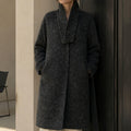 Women Single Button Long Overcoat Charcoal High Street Elegant Winter Fashion Coat with Scarf Wool Down Filled GC0027
