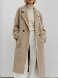 Women's Alpaca Blend Double Breasted Long Coat Stand Collar Thick Elegant Hairy Wool Winter Overcoat GC0050