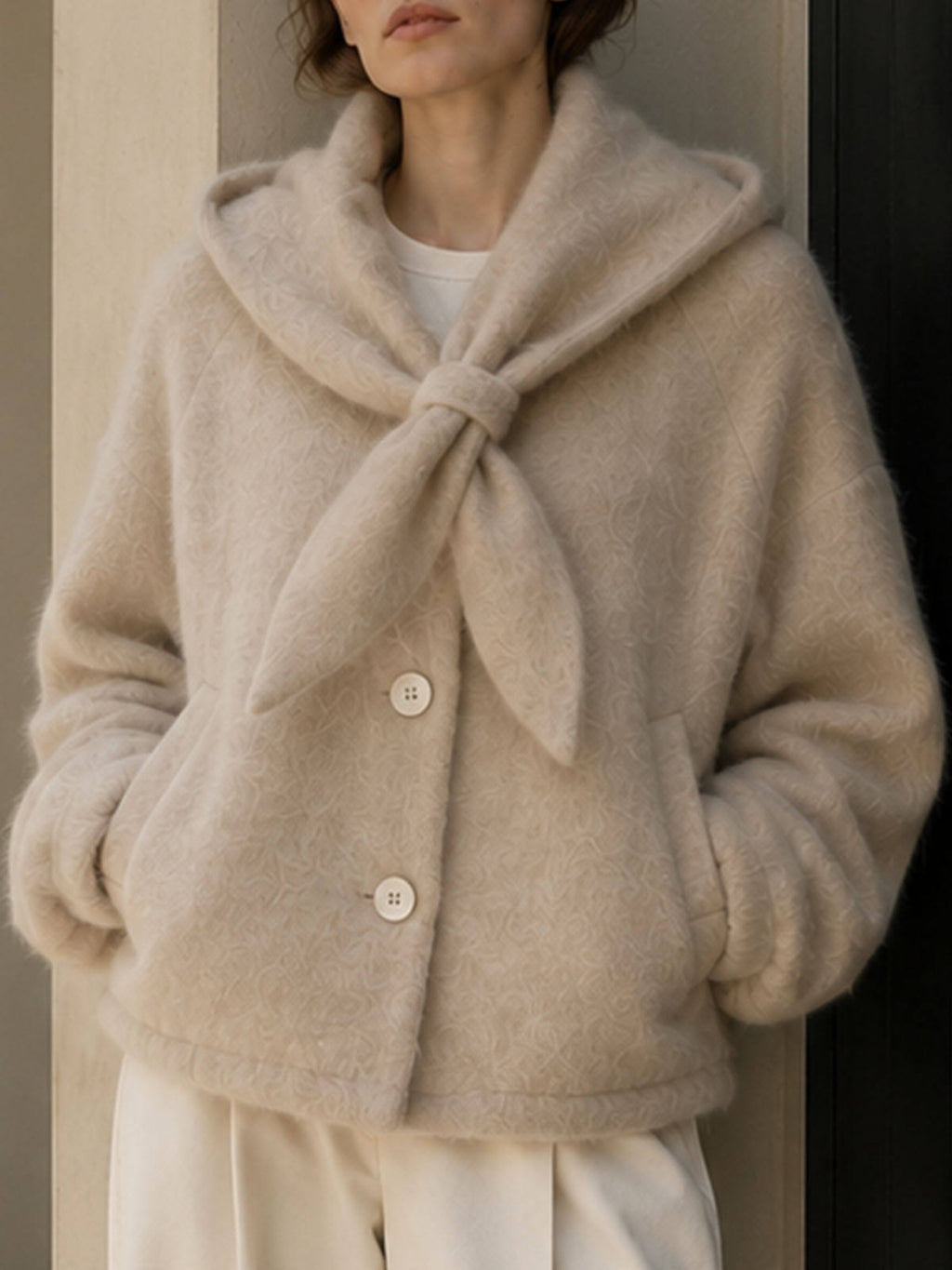 Women's Casual Hooded Woolen Blend Thick Jacket Soft Fuzzy Wool Coat Quiet Luxury Winter Outerwear with Pocket GC0038