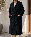 Elegant Woolen Cashmere Women's Thick Woven Solid Pattern Full Sleeve Hooded Collar Trench Coat New Design for Winter Long GC0014 