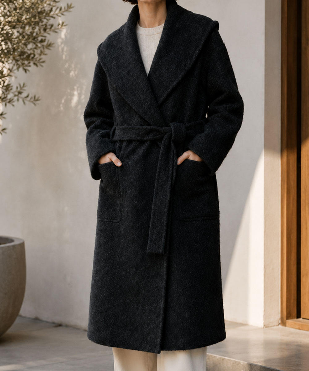 Elegant Woolen Cashmere Women's Thick Woven Solid Pattern Full Sleeve Hooded Collar Trench Coat New Design for Winter Long GC0014 