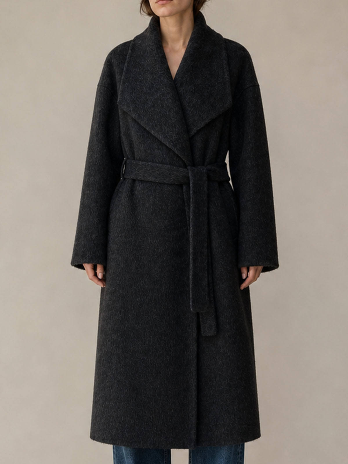 Women's Regular Winter Trench Coat Full Sleeve Turn-down Collar Single Button Closure for Wool Casual Style Cashmere Lining GC0013