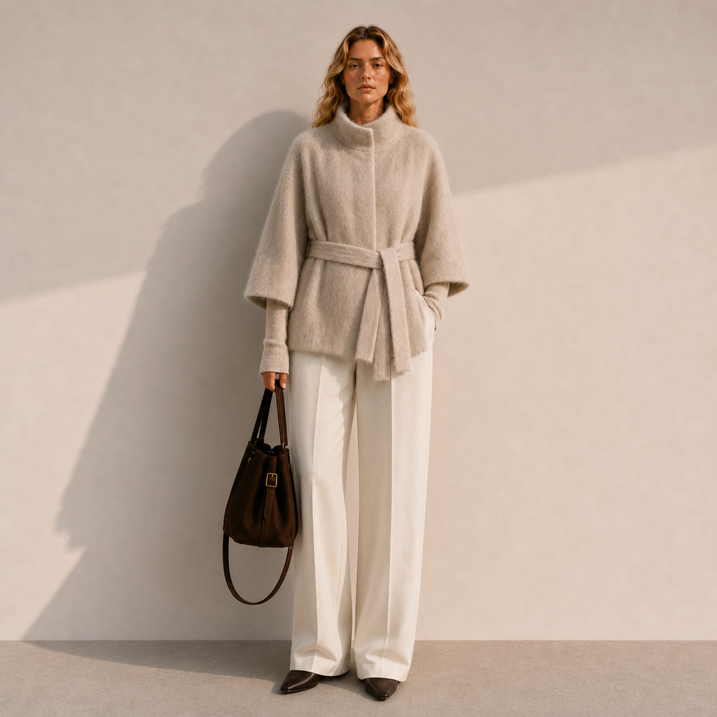 Elegant Brushed Wool Blend Winter Long Thick Coat Women's Turtleneck Cape Sleeve Jacket GC0046