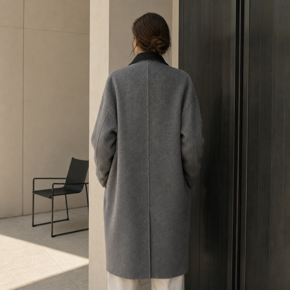 Winter Long Casual Vintage Breathable Cashmere Trench Coat Turn-Down Collar Double Breasted Woolen Closure with Scarf GC0030