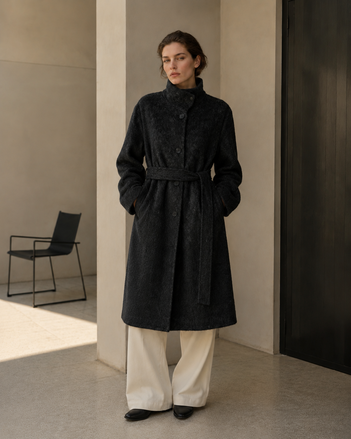 Women's Cashmere Alpaca Blend Woolen Turtleneck Belted Coat Luxury Hairy Wool Regular Winter Overcoat GC0002